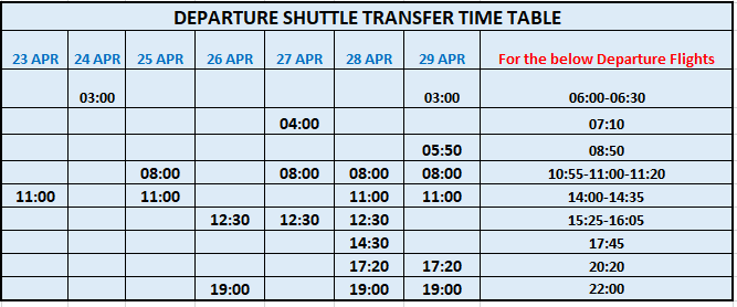 Shuttle Time Table